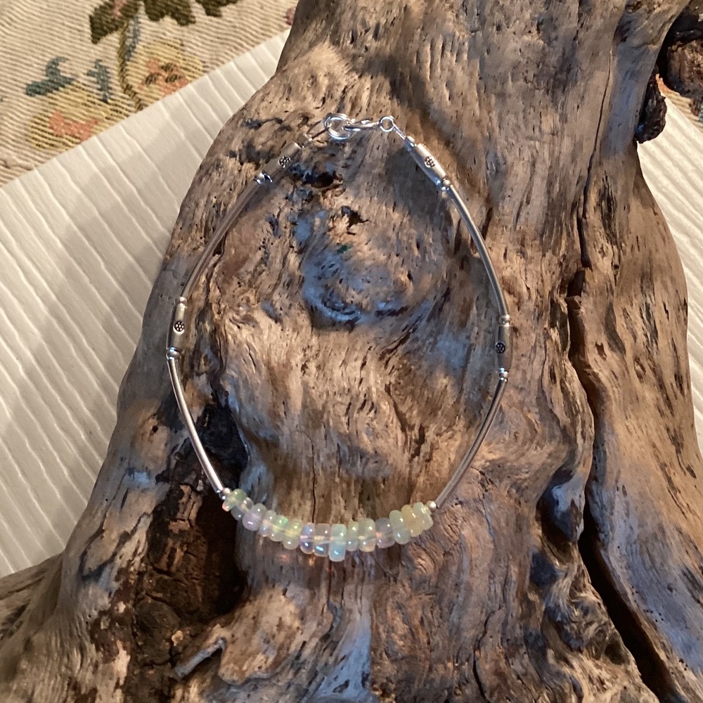 COPY - Ethiopian Welo Opal Bead Silver Bracelet 6.75”